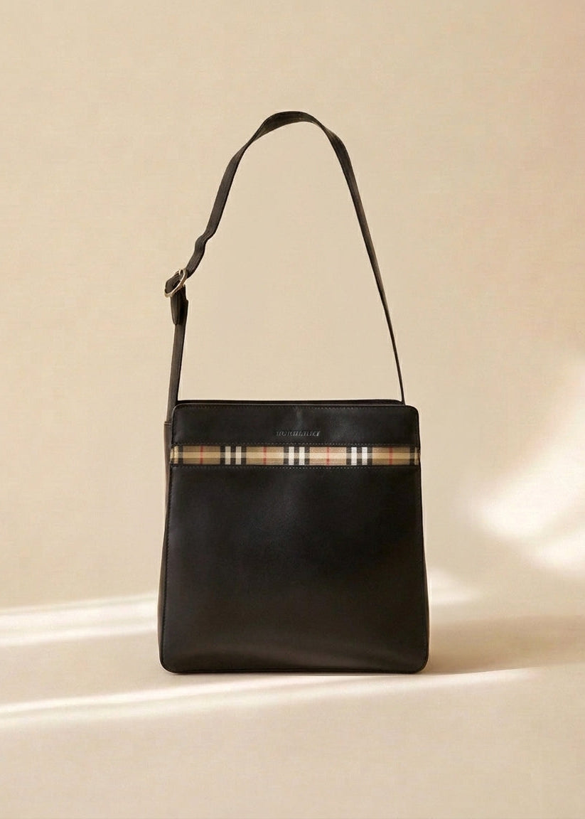 Burberry Nova Check Detail Leather Shoulder Bag