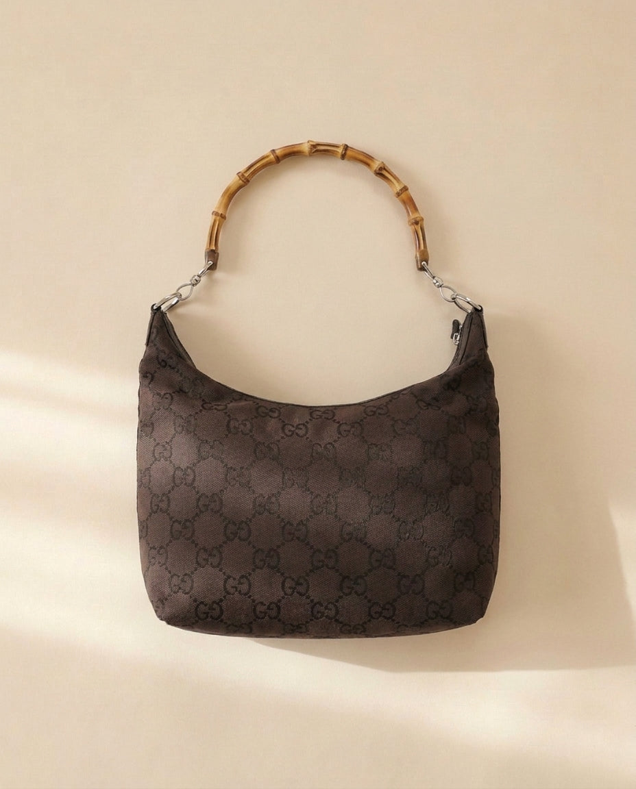 Gucci Monogram and Bamboo Handbag