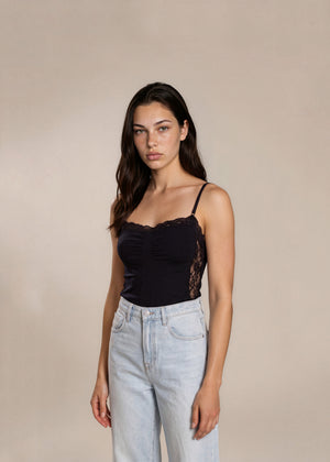 Dolce & Gabbana Black Cotton and Lace Tank