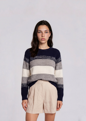 YSL Navy and Cream Striped Sweater