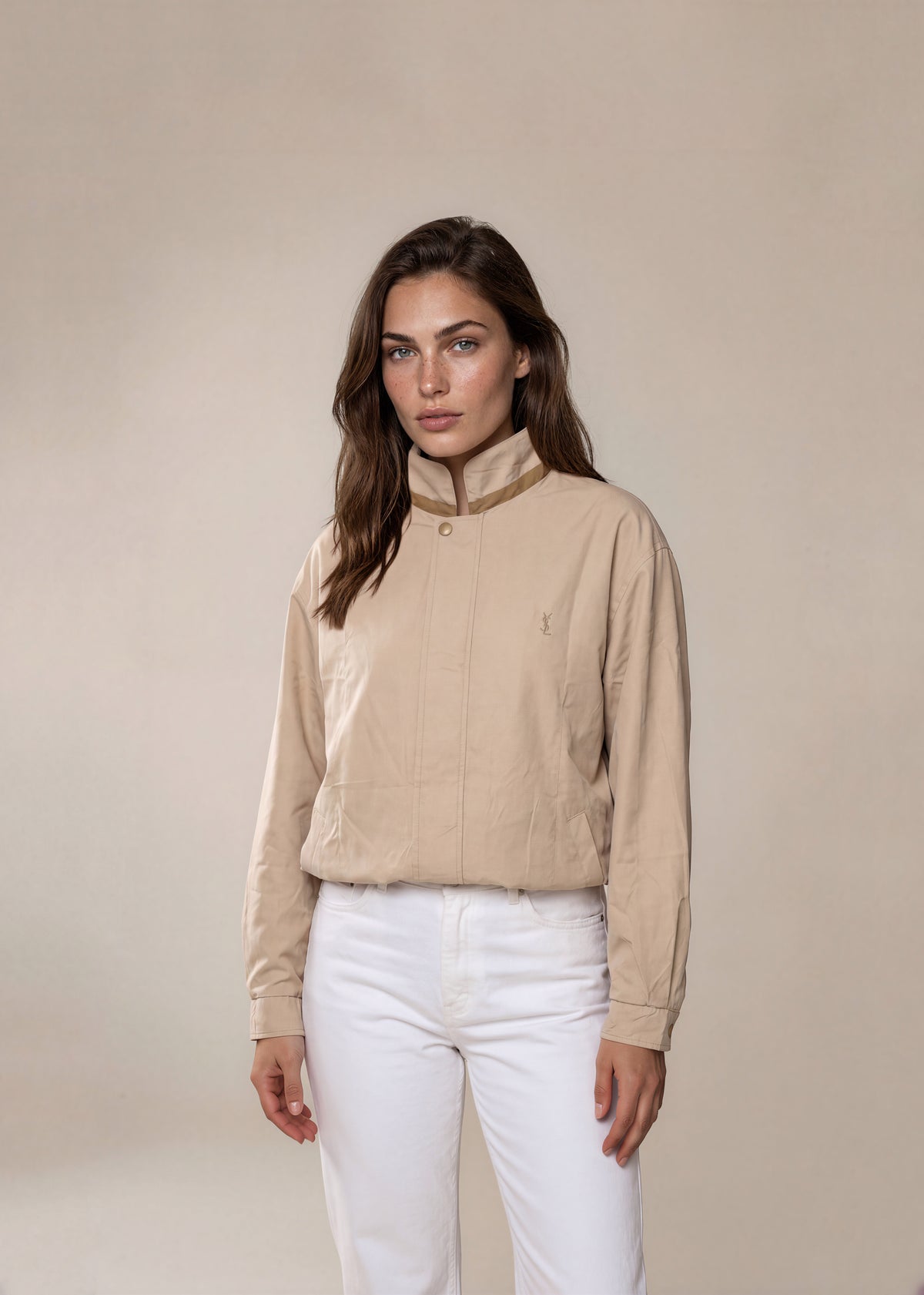 YSL Bronze and Beige Reversible Windbreaker Pocket Bomber