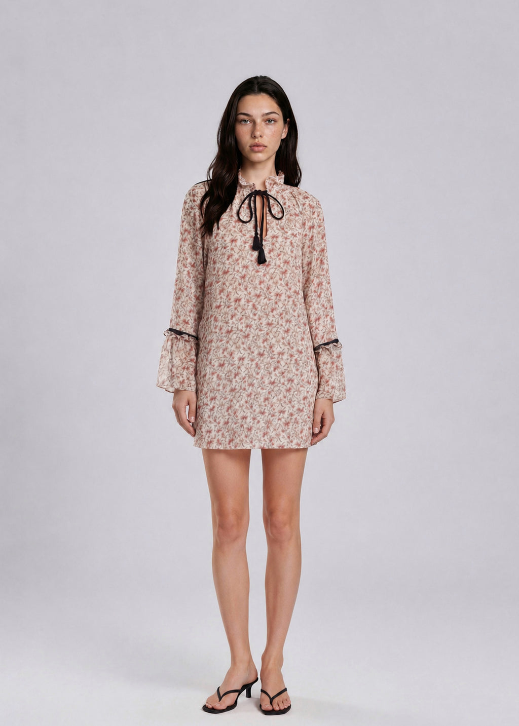 Chloe Floral Tie Neck Mini Dress