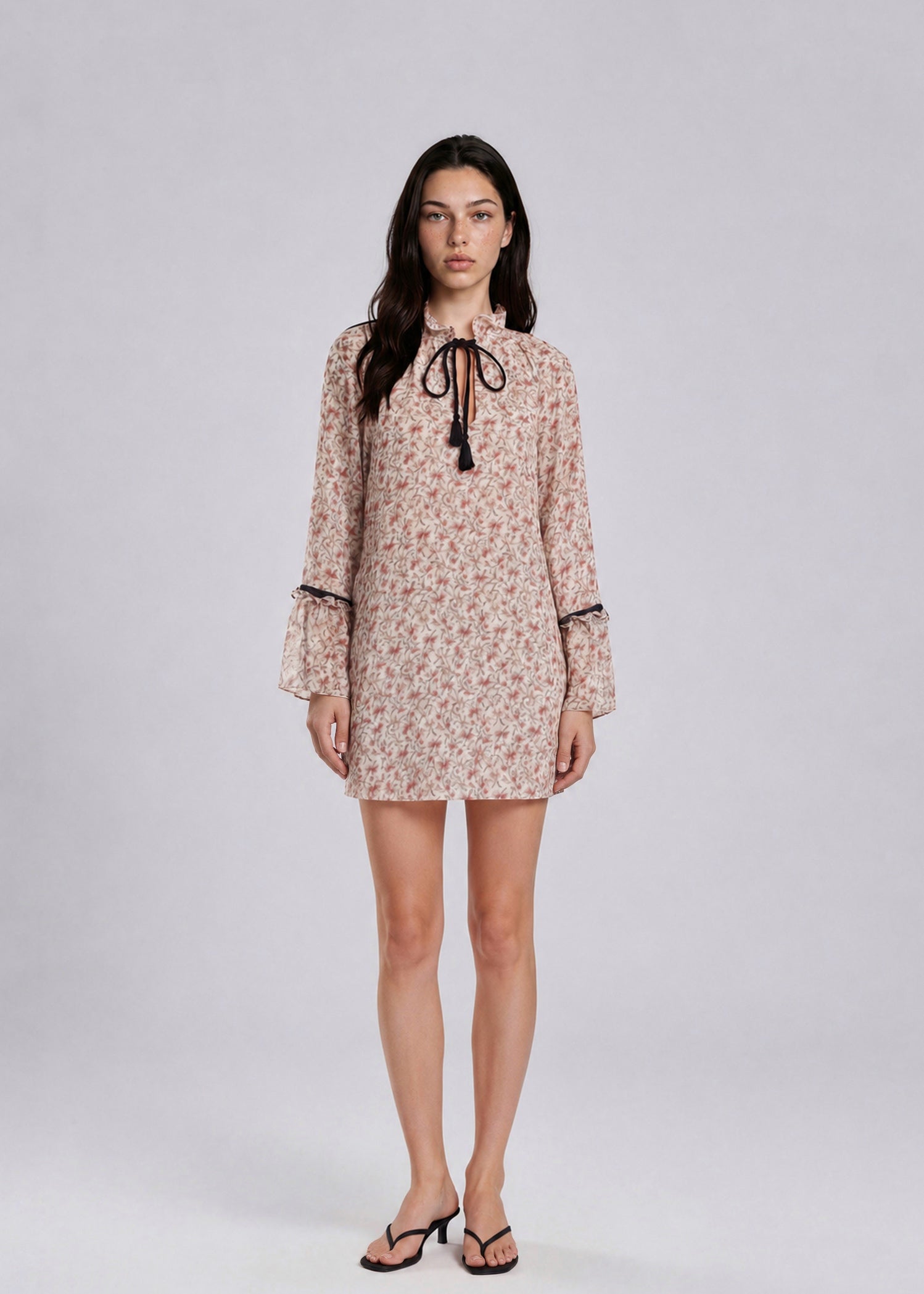 Chloe Floral Tie Neck Mini Dress