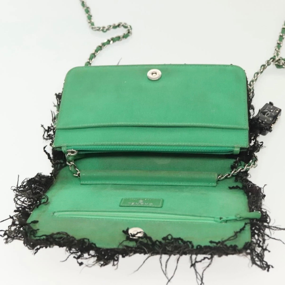 Chanel Black Tweed Fringe Flap Bag