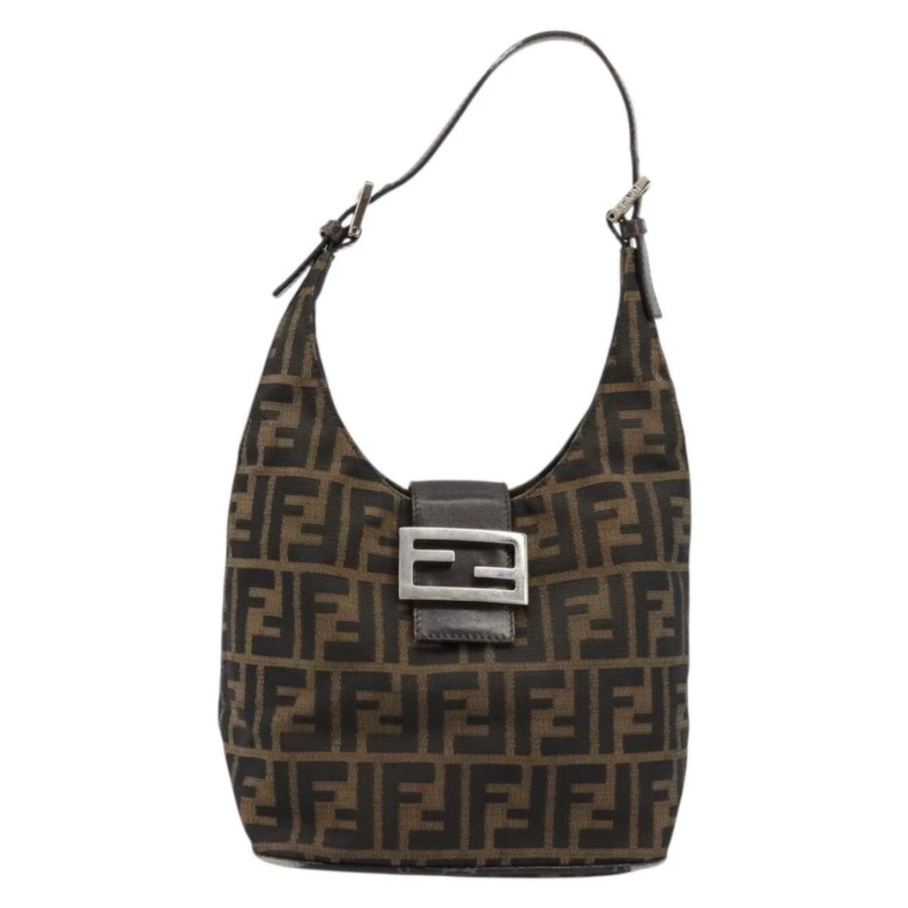Fendi Brown Zucca Canvas Rounded Baguette