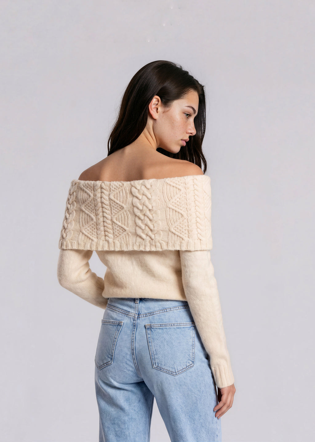 Ralph Lauren Cream Wool Off the Shoulder Sweater