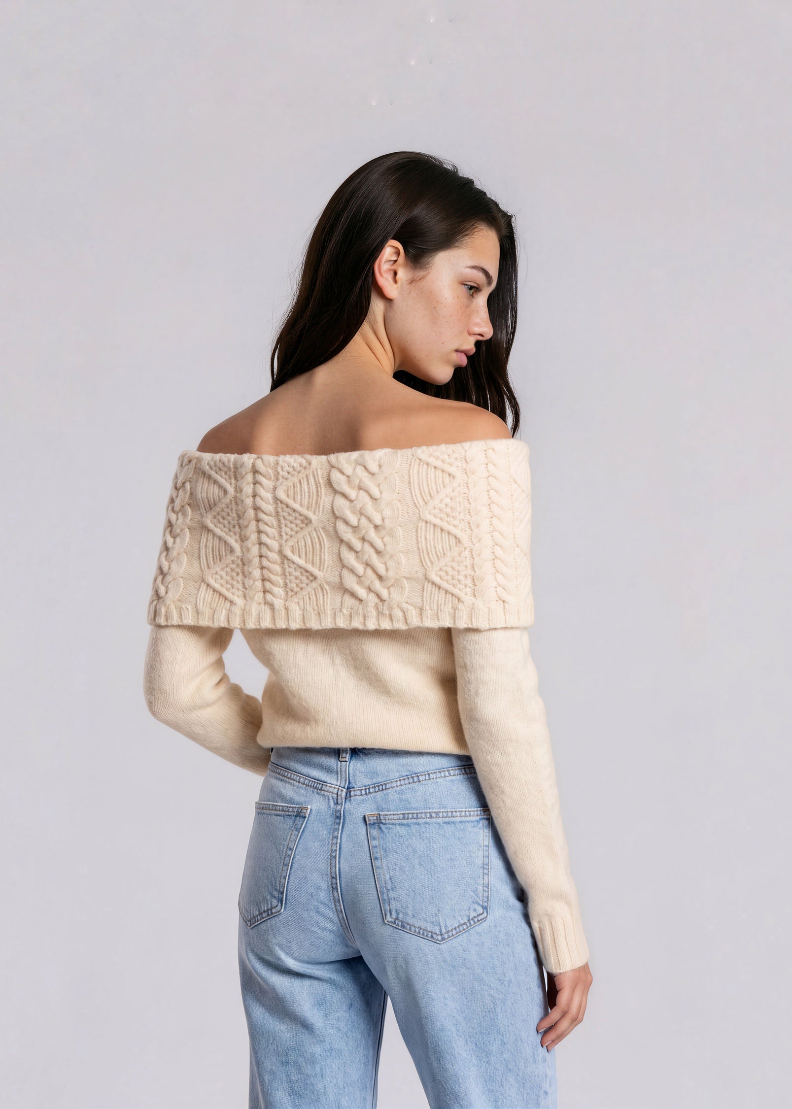Ralph Lauren Cream Wool Off the Shoulder Sweater