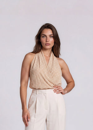 Max Mara Tan Polka Halter Top