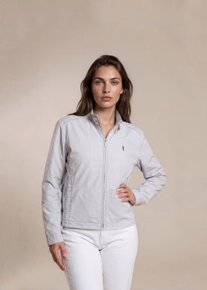YSL Light Grey Contrast Stitched Zip Collar Bomber