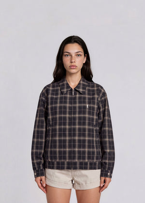 YSL Navy and Tan Plaid Bomber