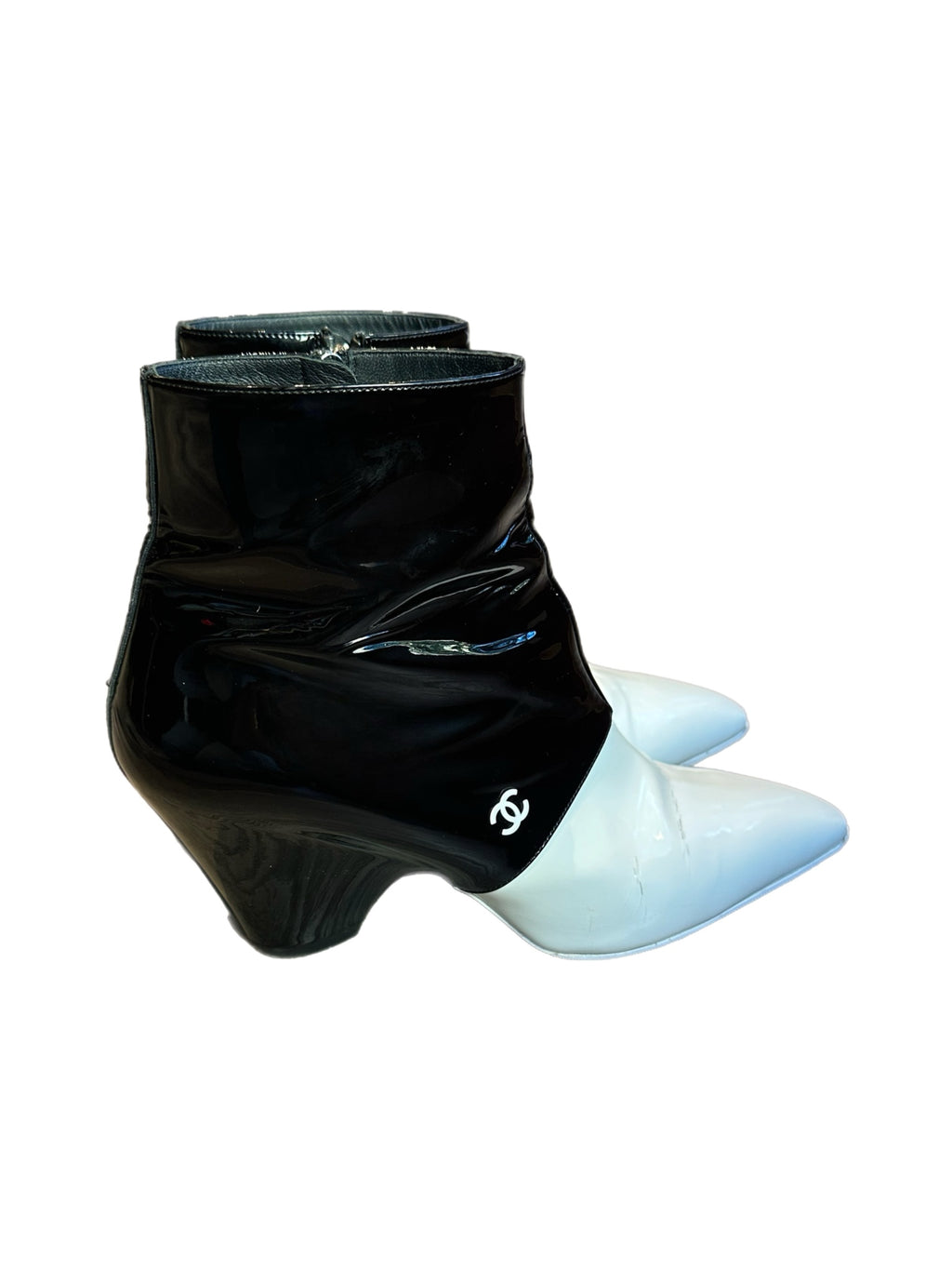 Chanel Patent Leather Contrast Booties