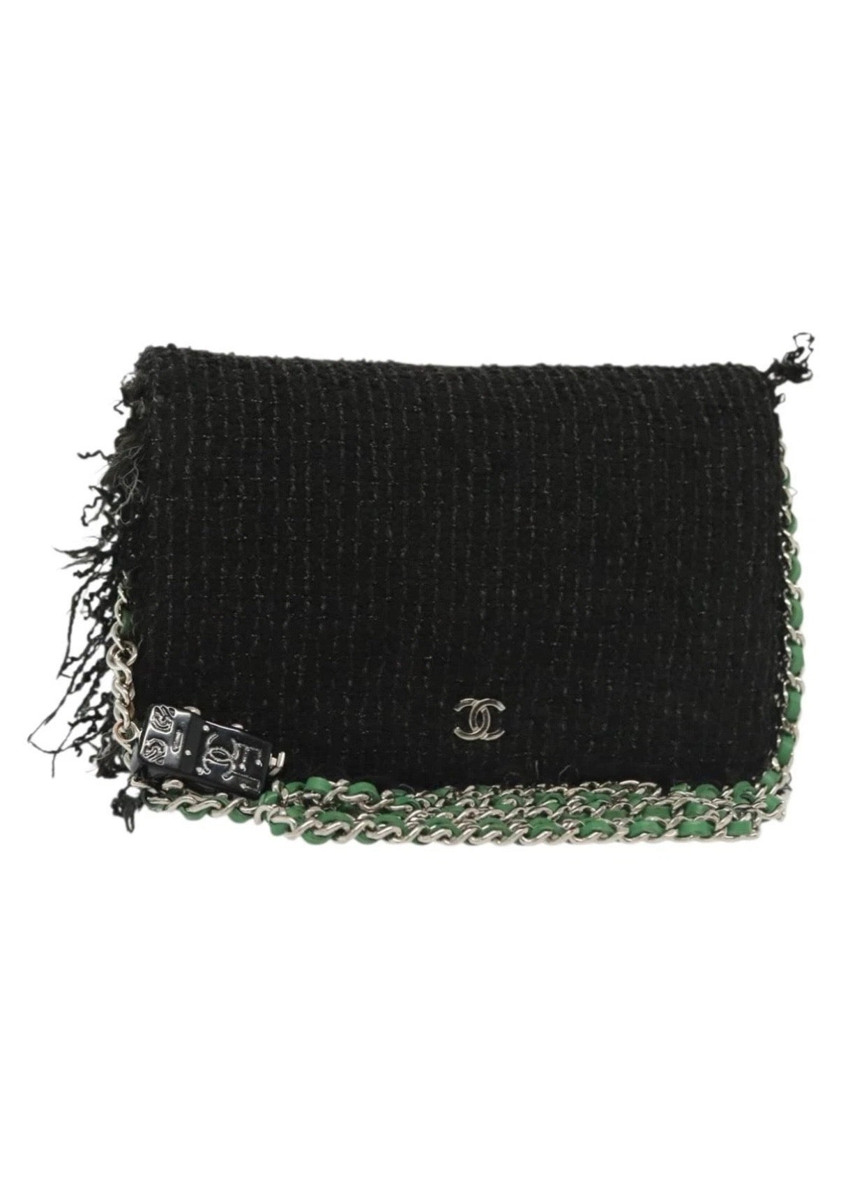 Chanel Black Tweed Fringe Flap Bag