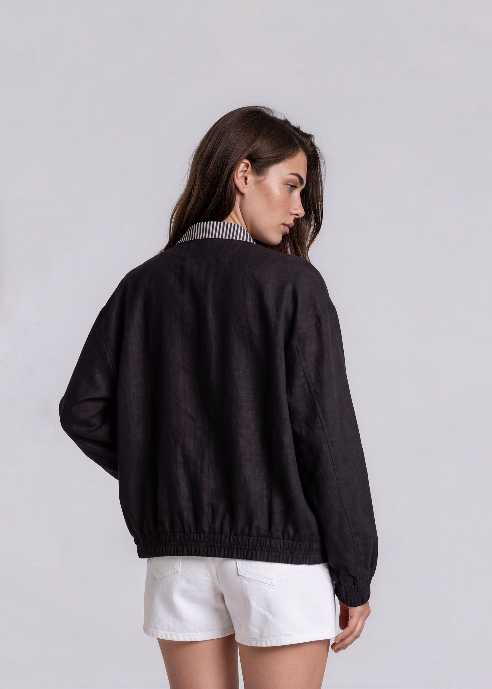 YSL Black Bomber with Striped Collar