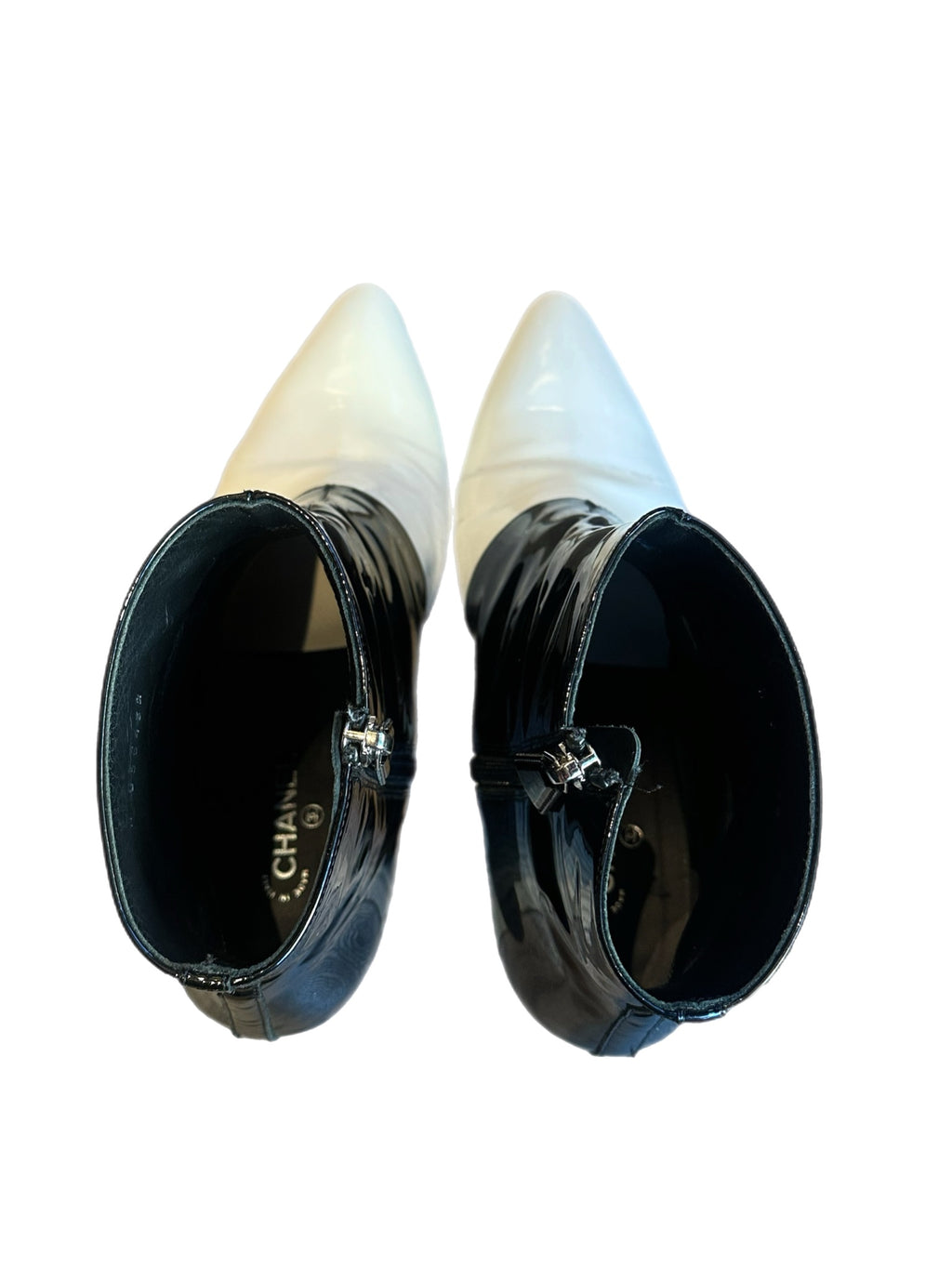 Chanel Patent Leather Contrast Booties