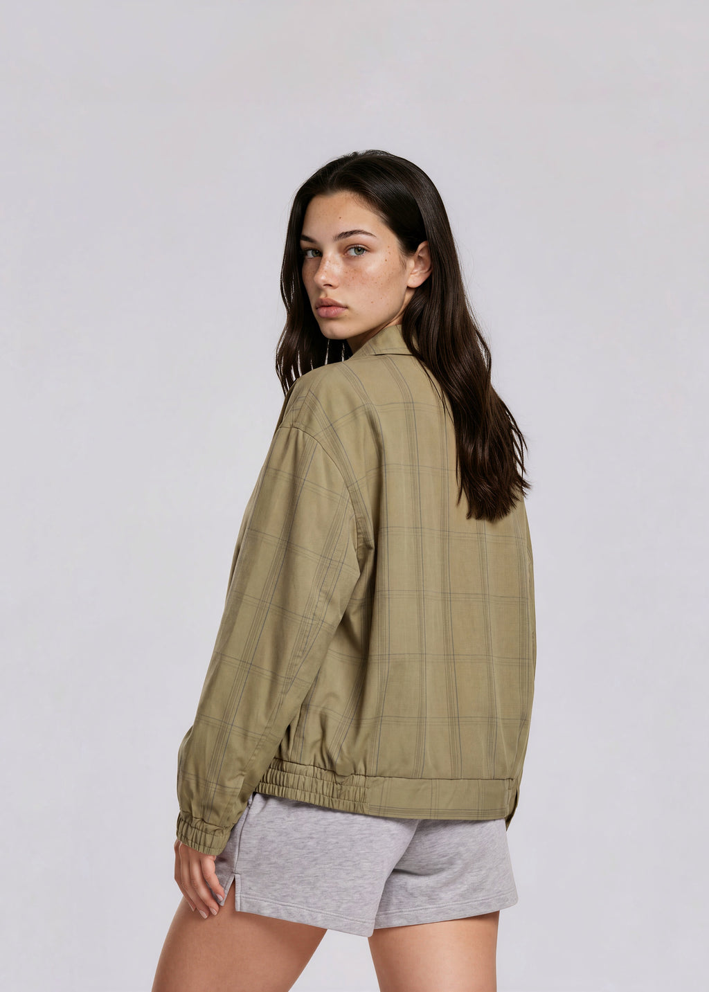 YSL Green Plaid Collared Bomber