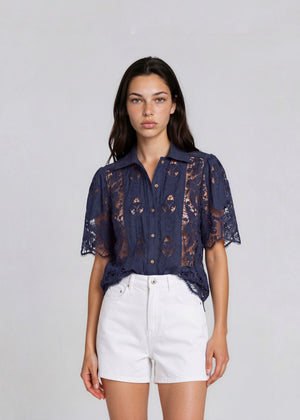 Navy Lace Top