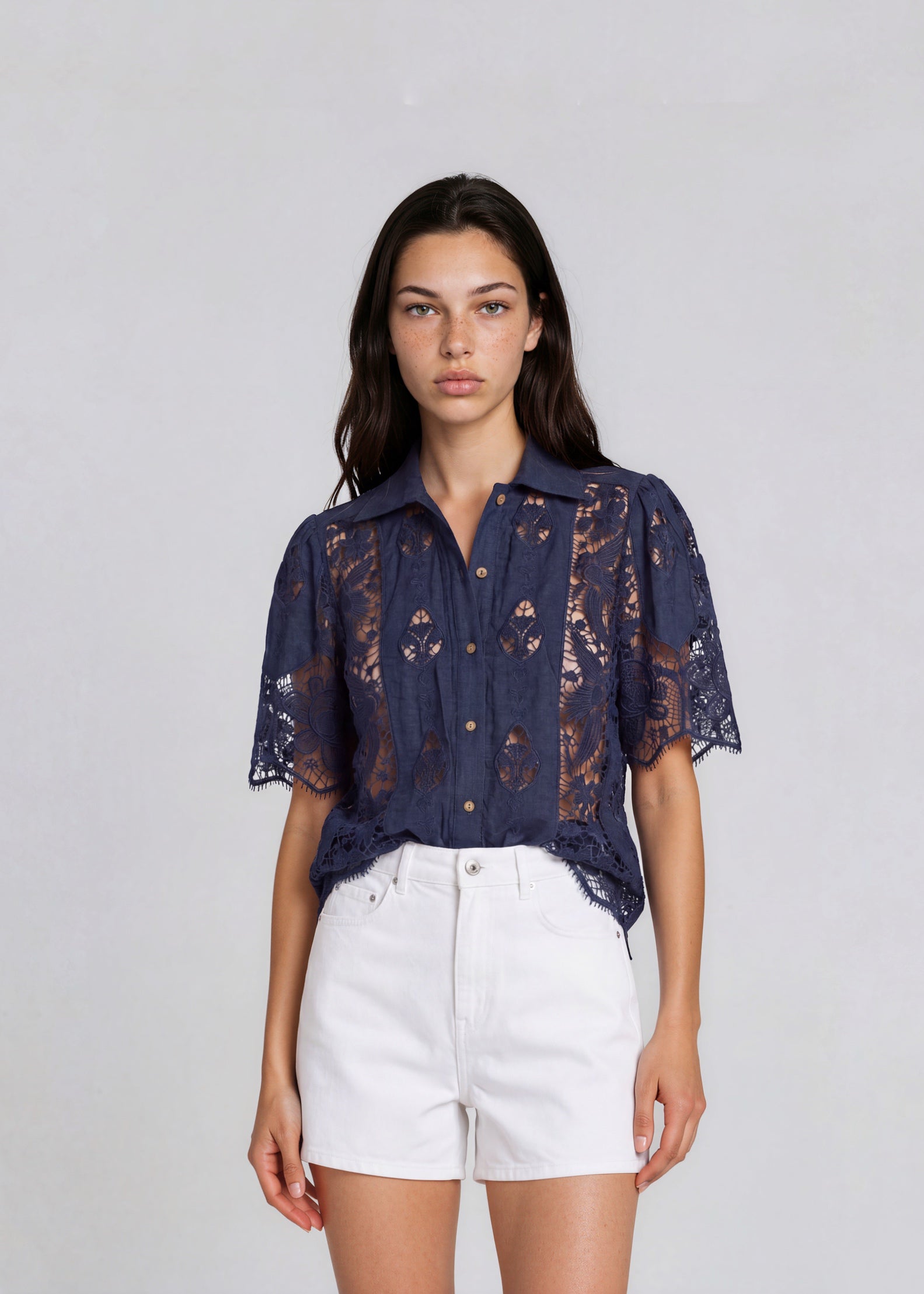 Navy Lace Top