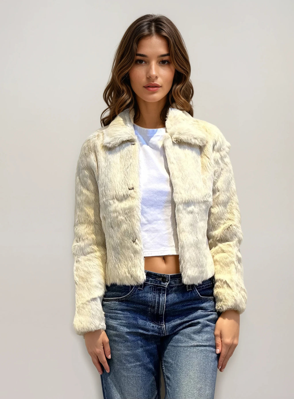 White Fur Collared Coat