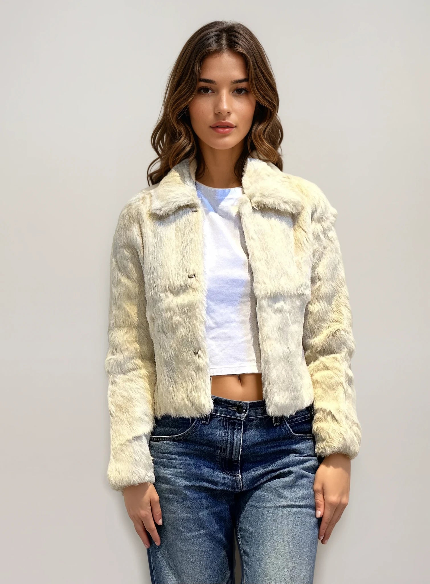 White Fur Collared Coat