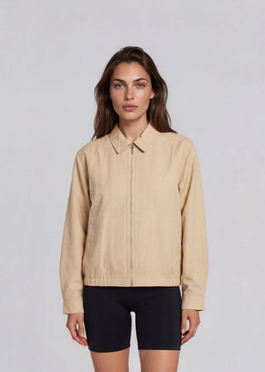 YSL Tan Collared Zip Bomber