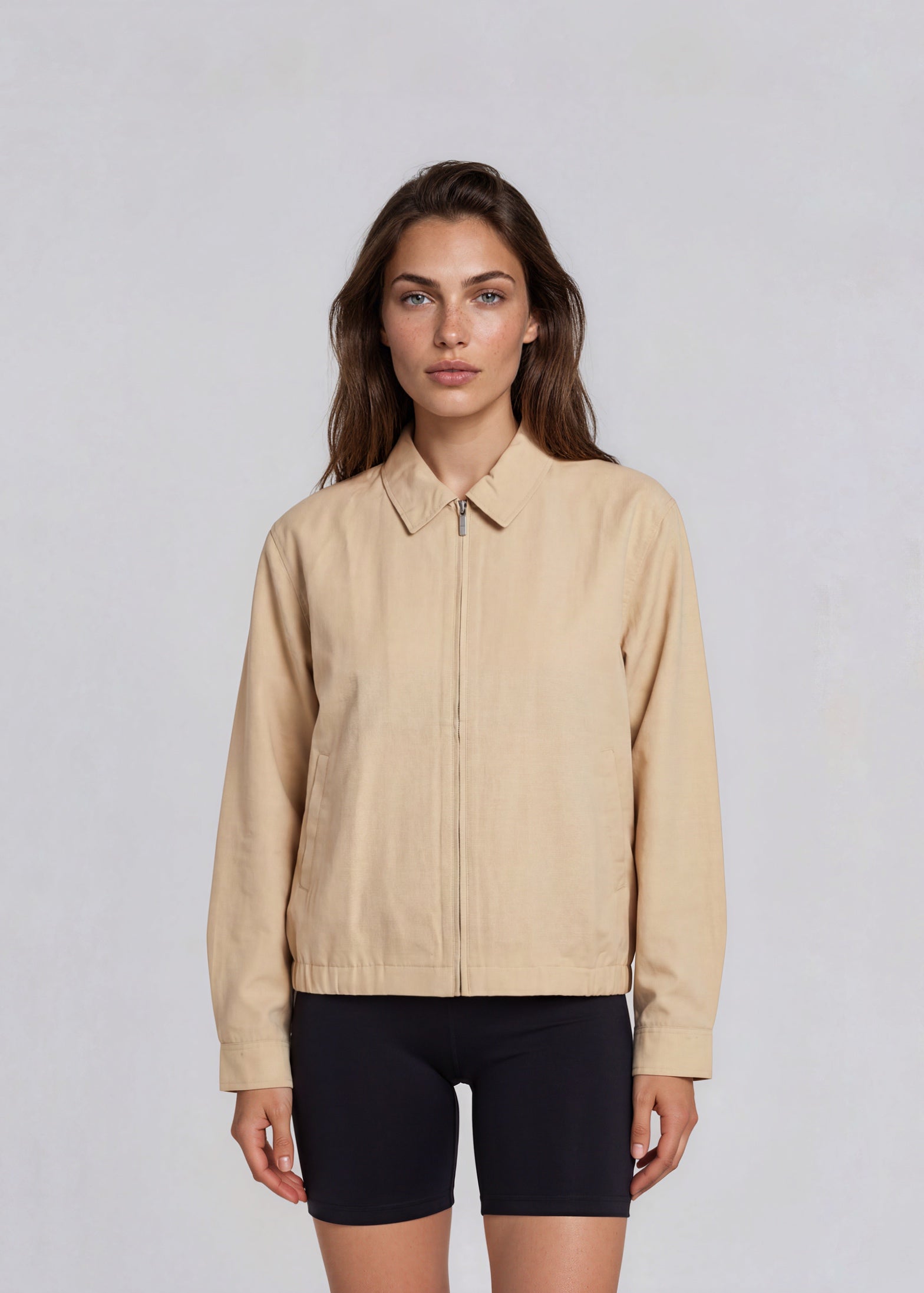 YSL Tan Collared Zip Bomber