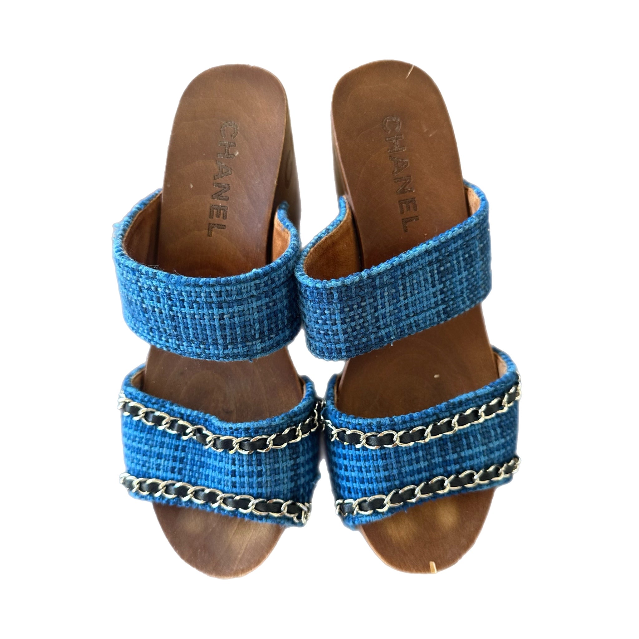 Chanel Tweed Blue Sandals