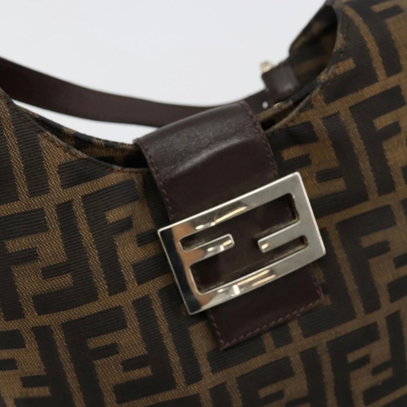 Fendi Brown Zucca Canvas Rounded Baguette
