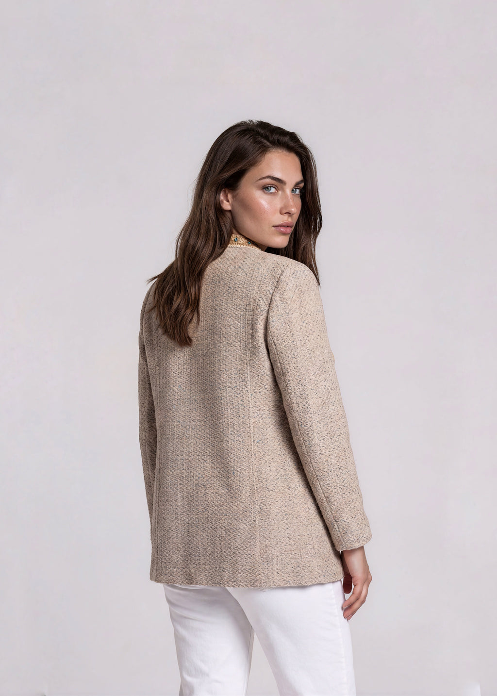 St John Cream and Blue Tweed Blazer