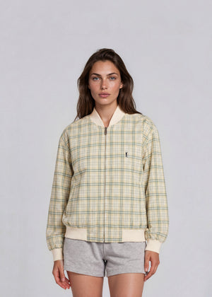 YSL Pale Yellow Plaid Knit Collar Bomber