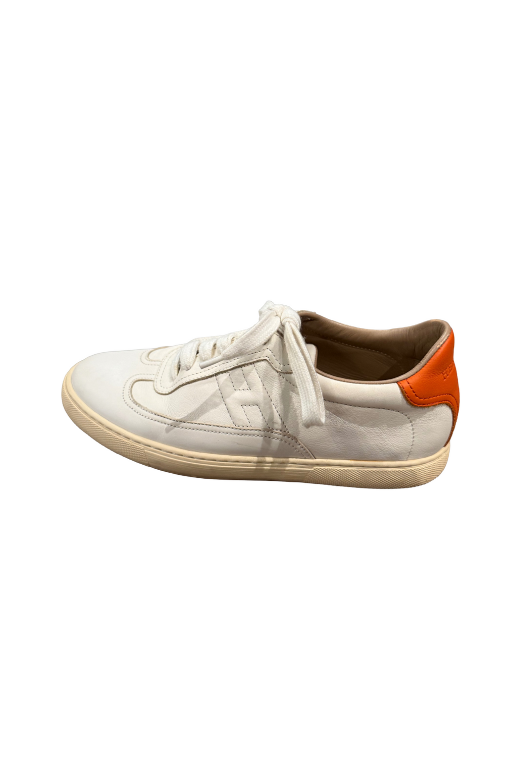 Hermes White and Orange Leather Sneakers