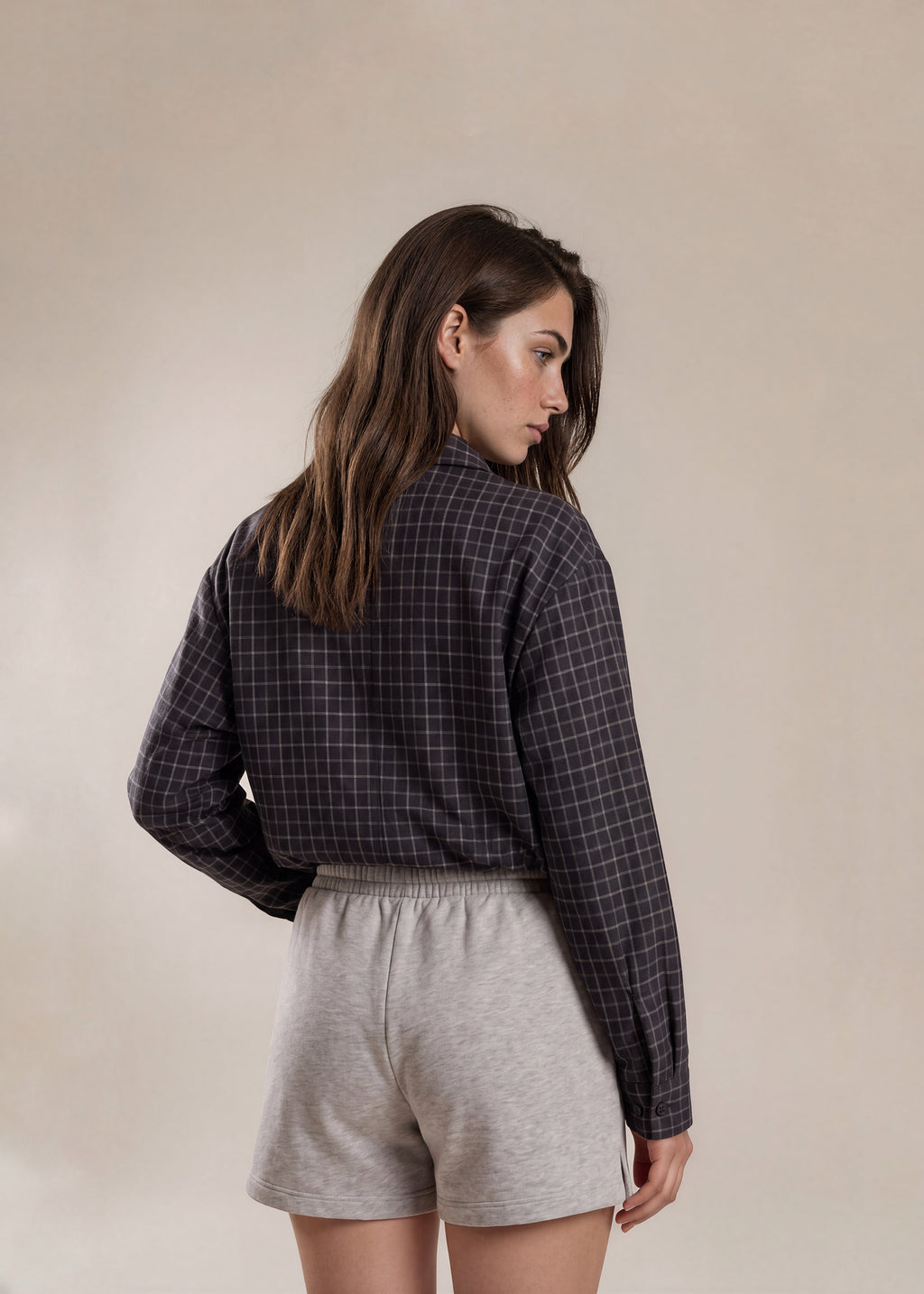 YSL Navy and White Plaid Classic Collared Bomber