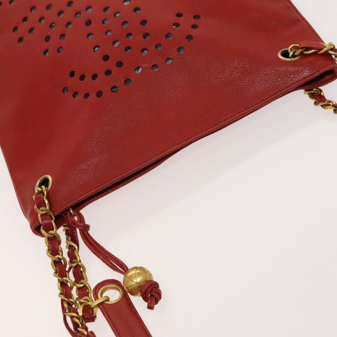 Chanel Red Leather Cutout Tote