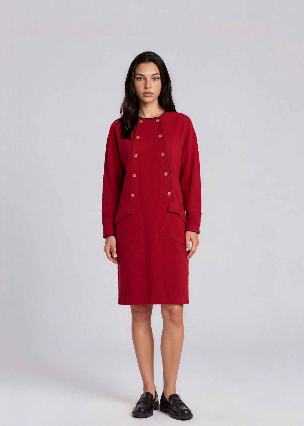 Chanel Red Long Sleeve Button Dress
