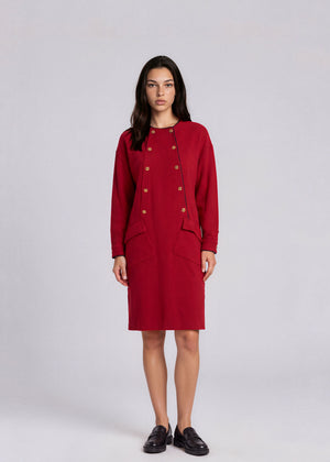 Chanel Red Long Sleeve Button Dress