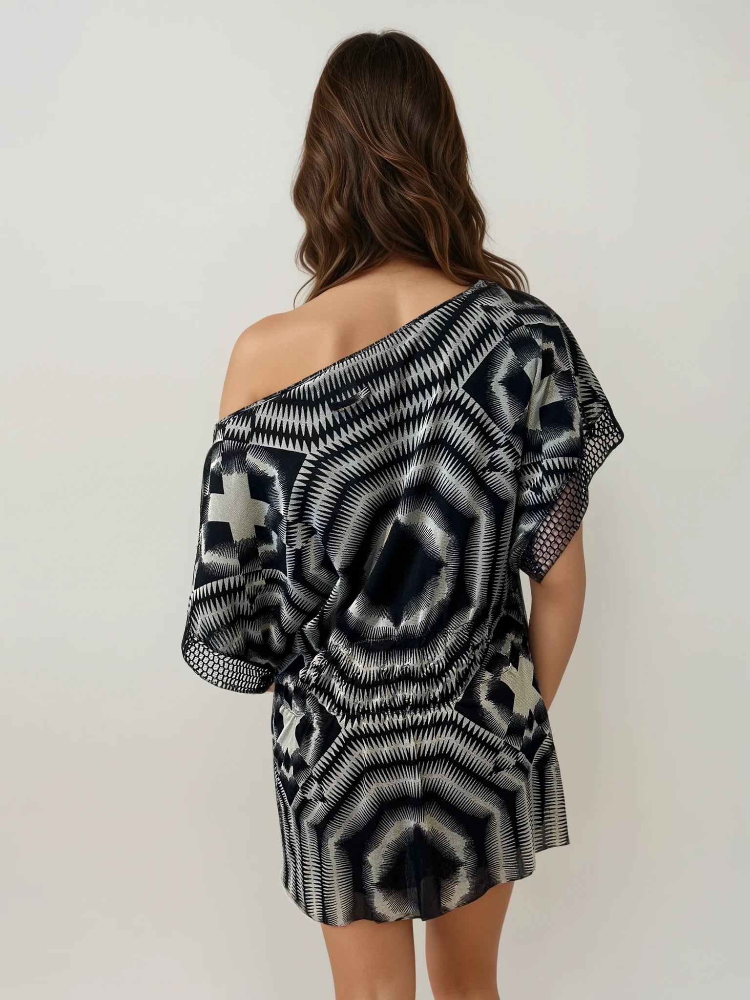 Jean Paul Gaultier Black and White Mesh Printed Dress