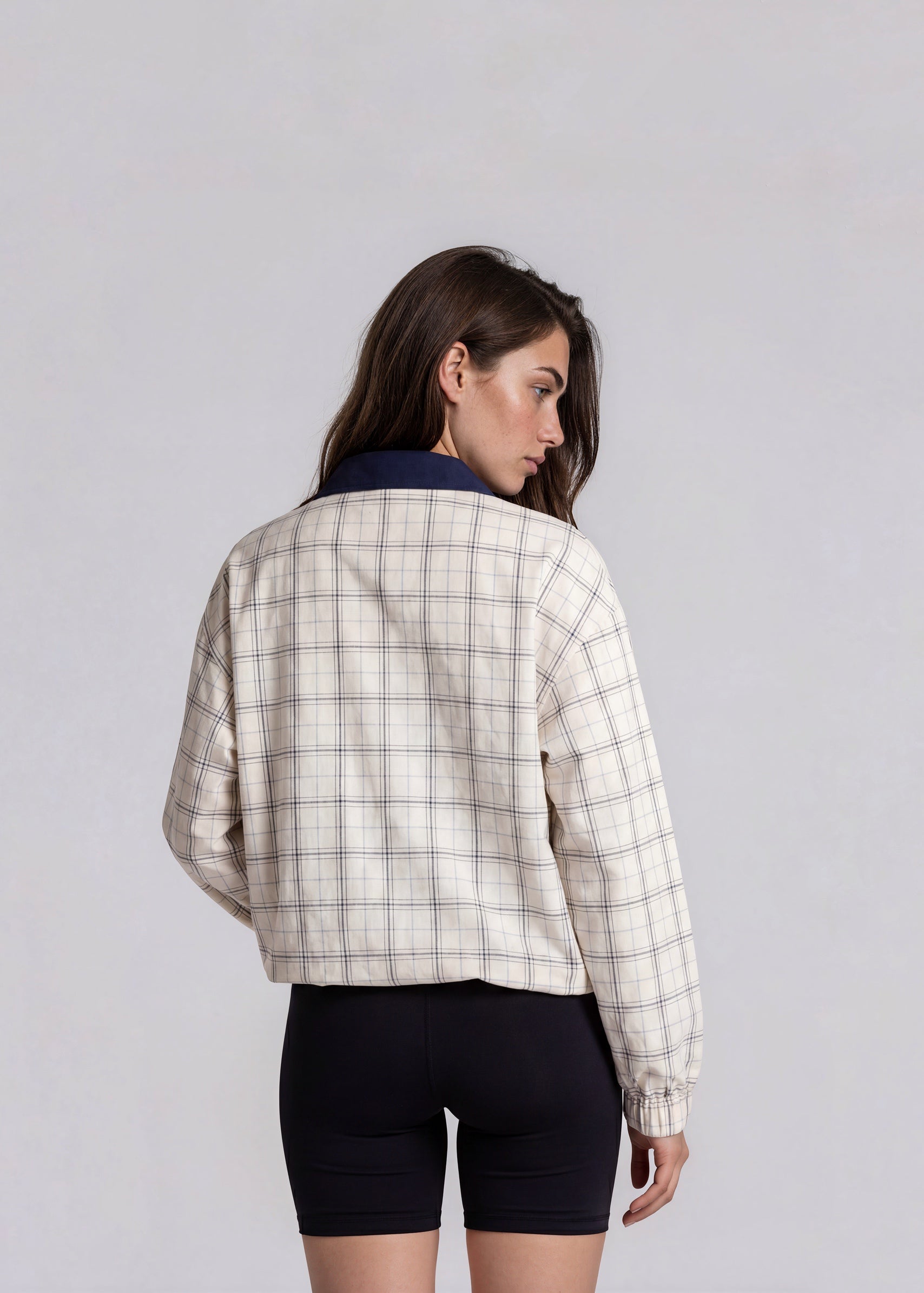 YSL Navy Collared White Plaid Bomber