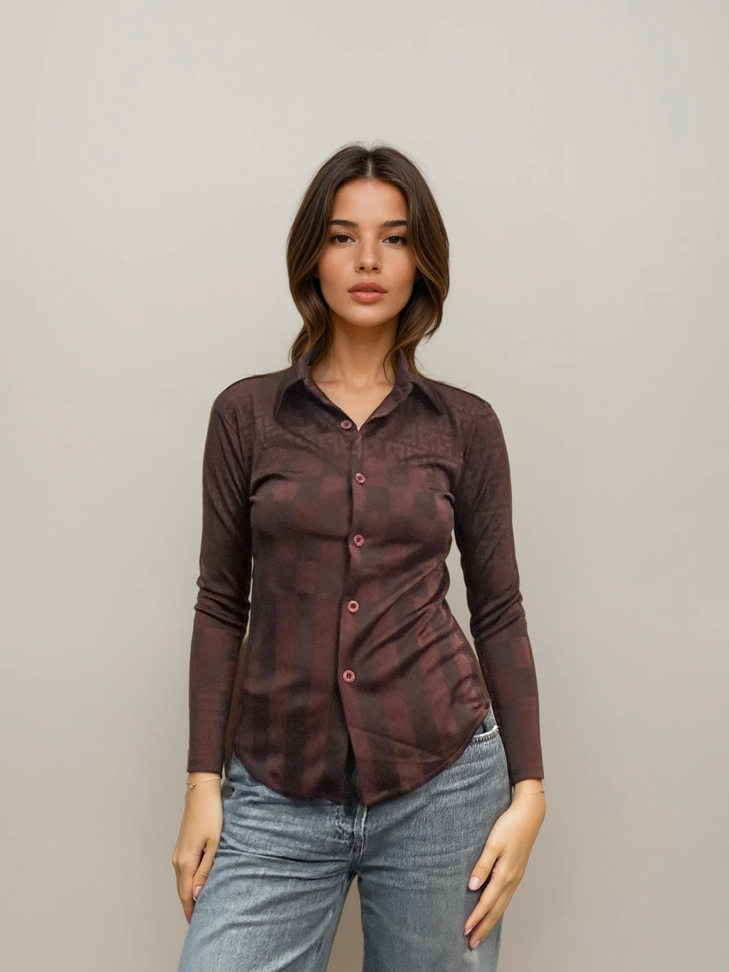 Fendi Brown Monogram Button Down