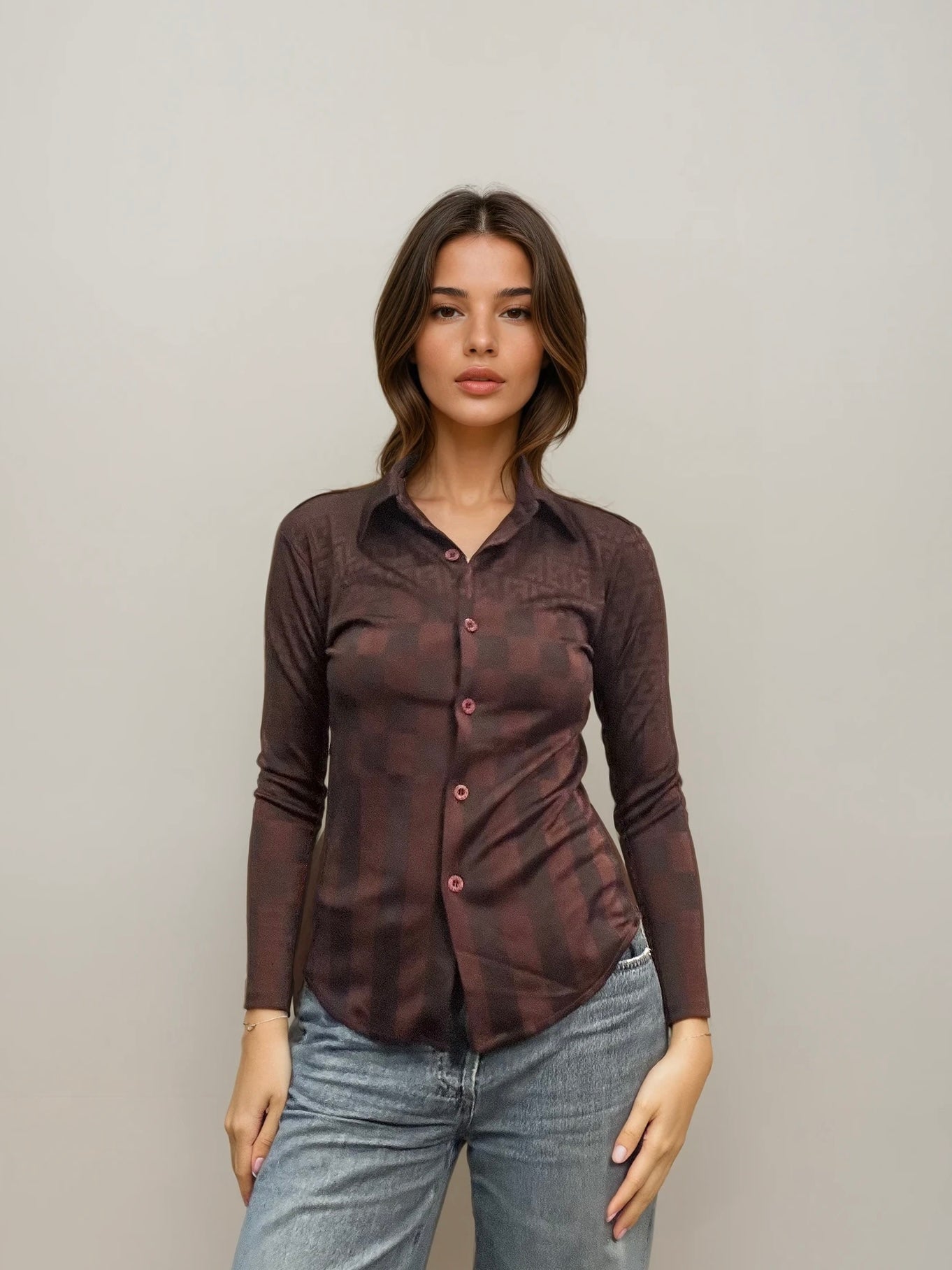 Fendi Brown Monogram Button Down