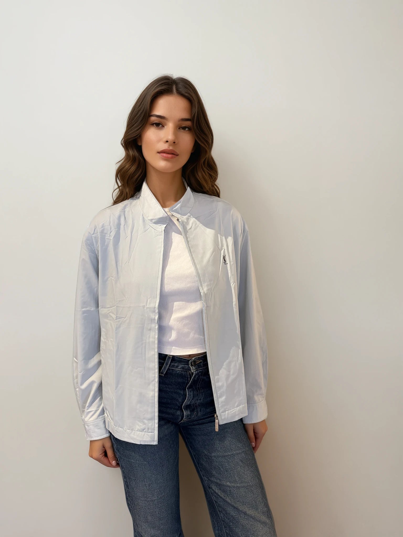 YSL Light Grey Bomber with Gray Logo