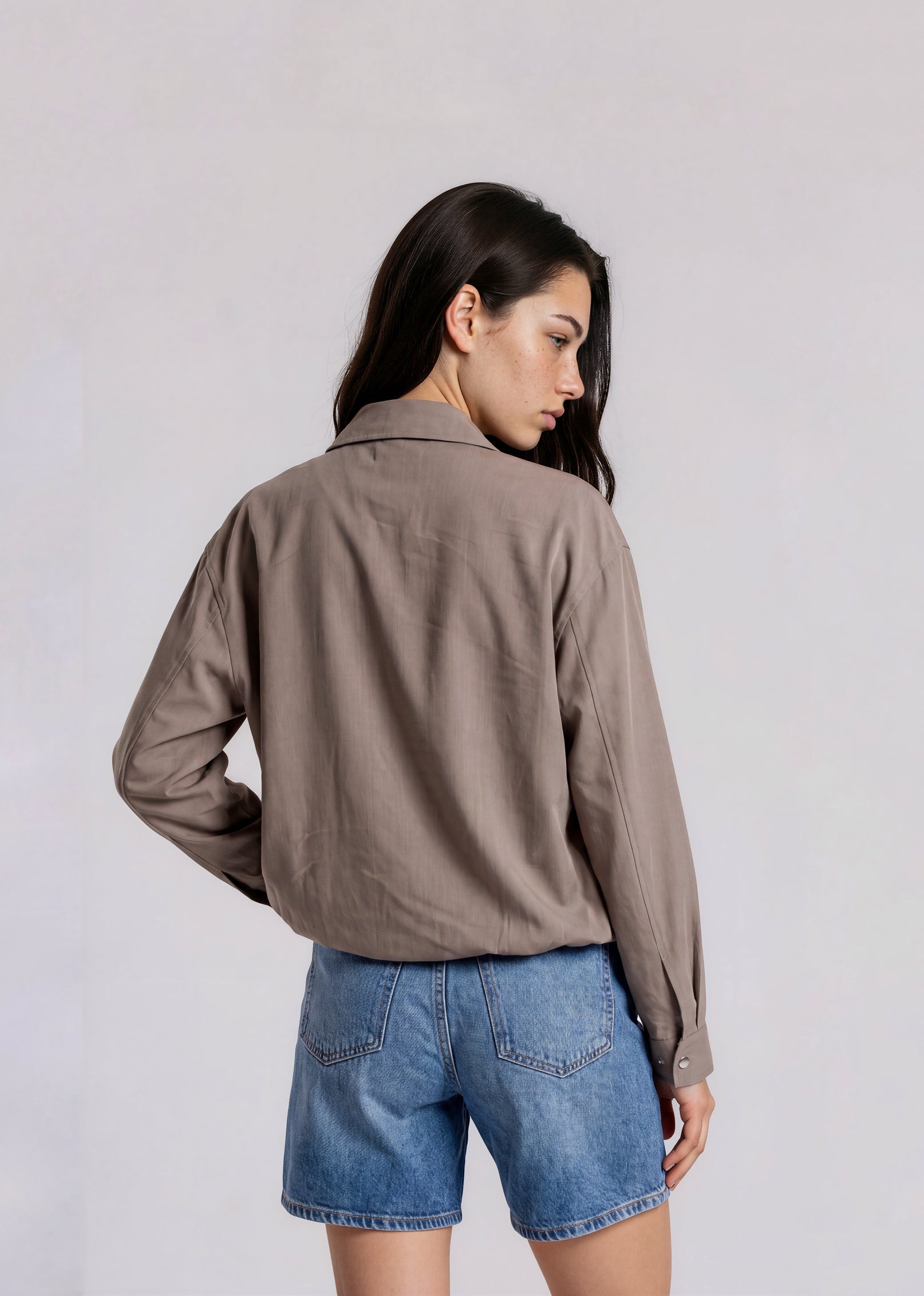 YSL Warm Grey Bomber with Blue Logo