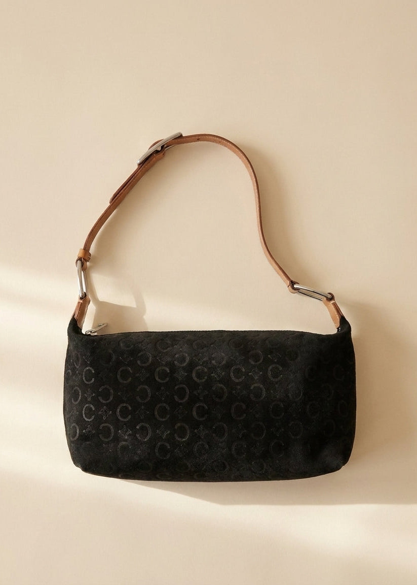 Celine Black Monogram Suede Shoulder Bag
