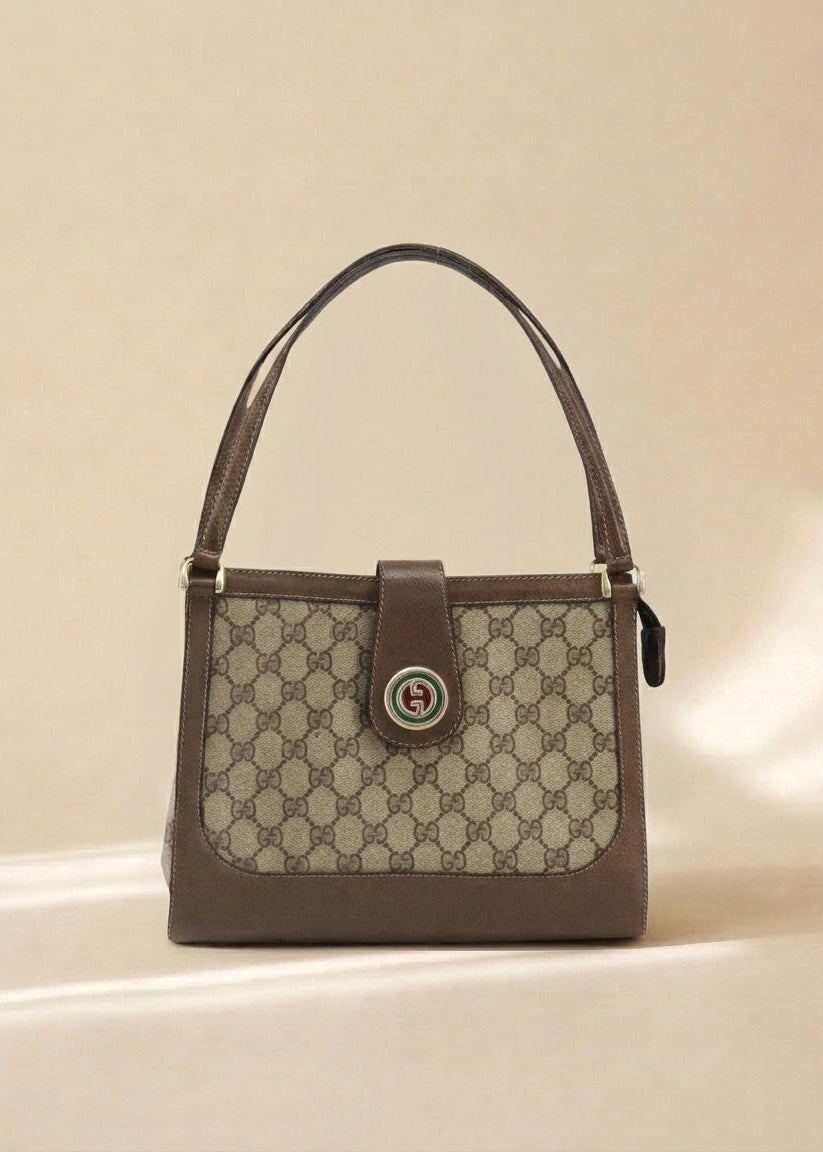 Gucci Monogram Brown Trimmed Shoulder Bag