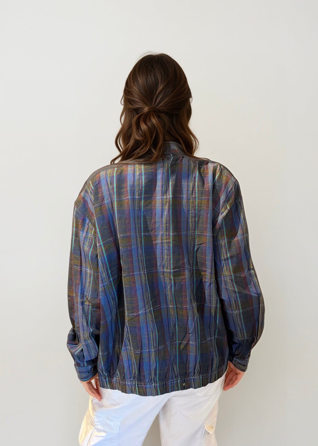 Ysl Purple and Navy Plaid Bomber