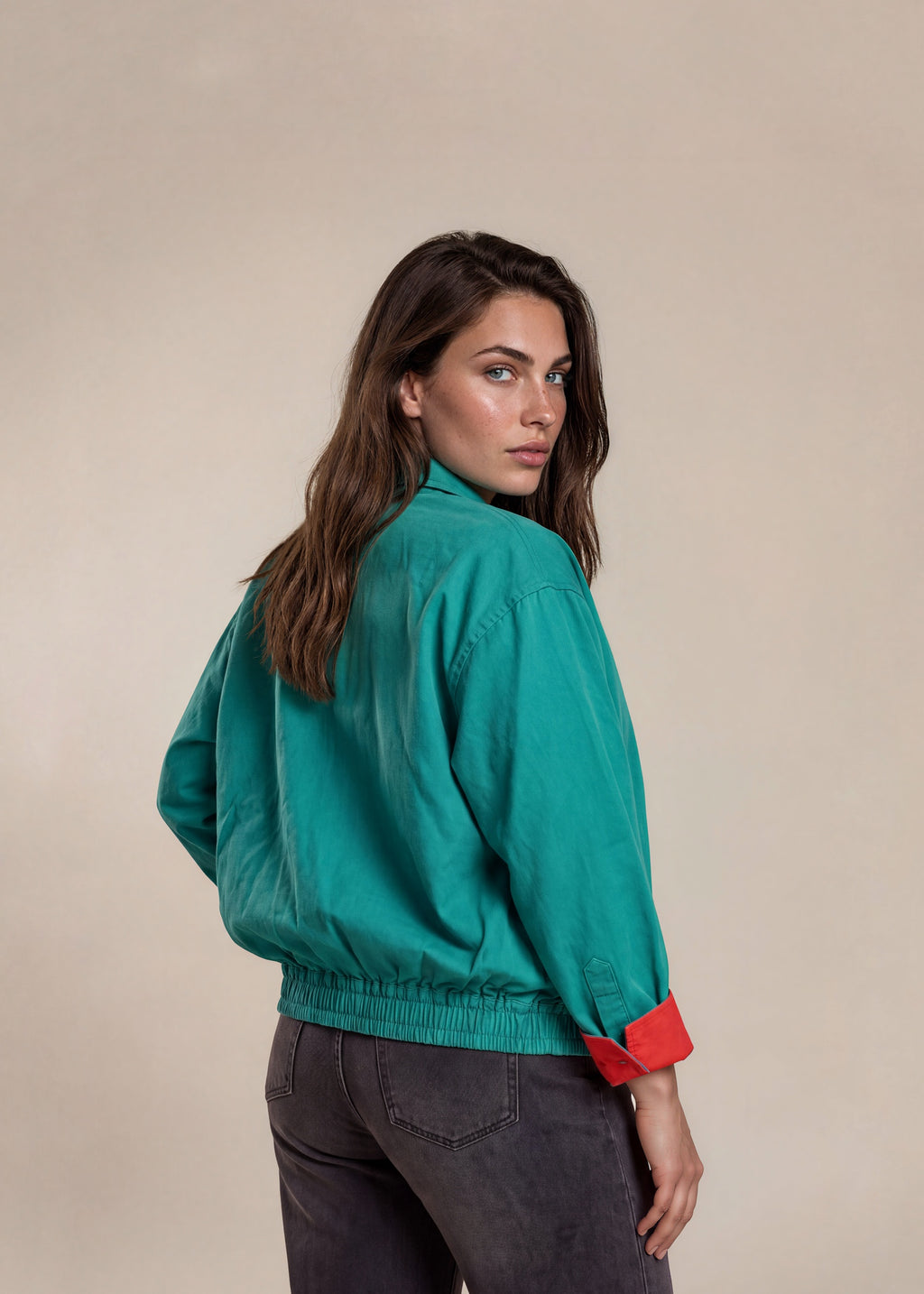 YSL Teal Classic Collared Bomber with Orange Trim