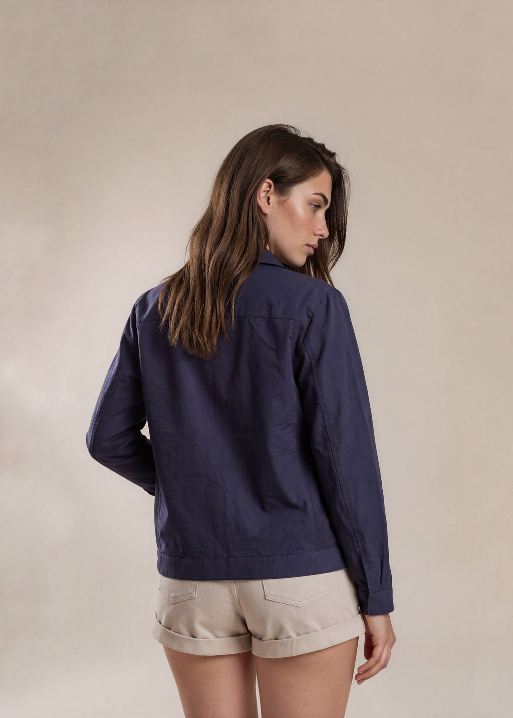 YSL Navy Classic Collared Bomber with White Logo
