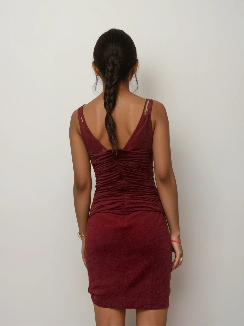 Donna Karan Red Ruched Mini Dress