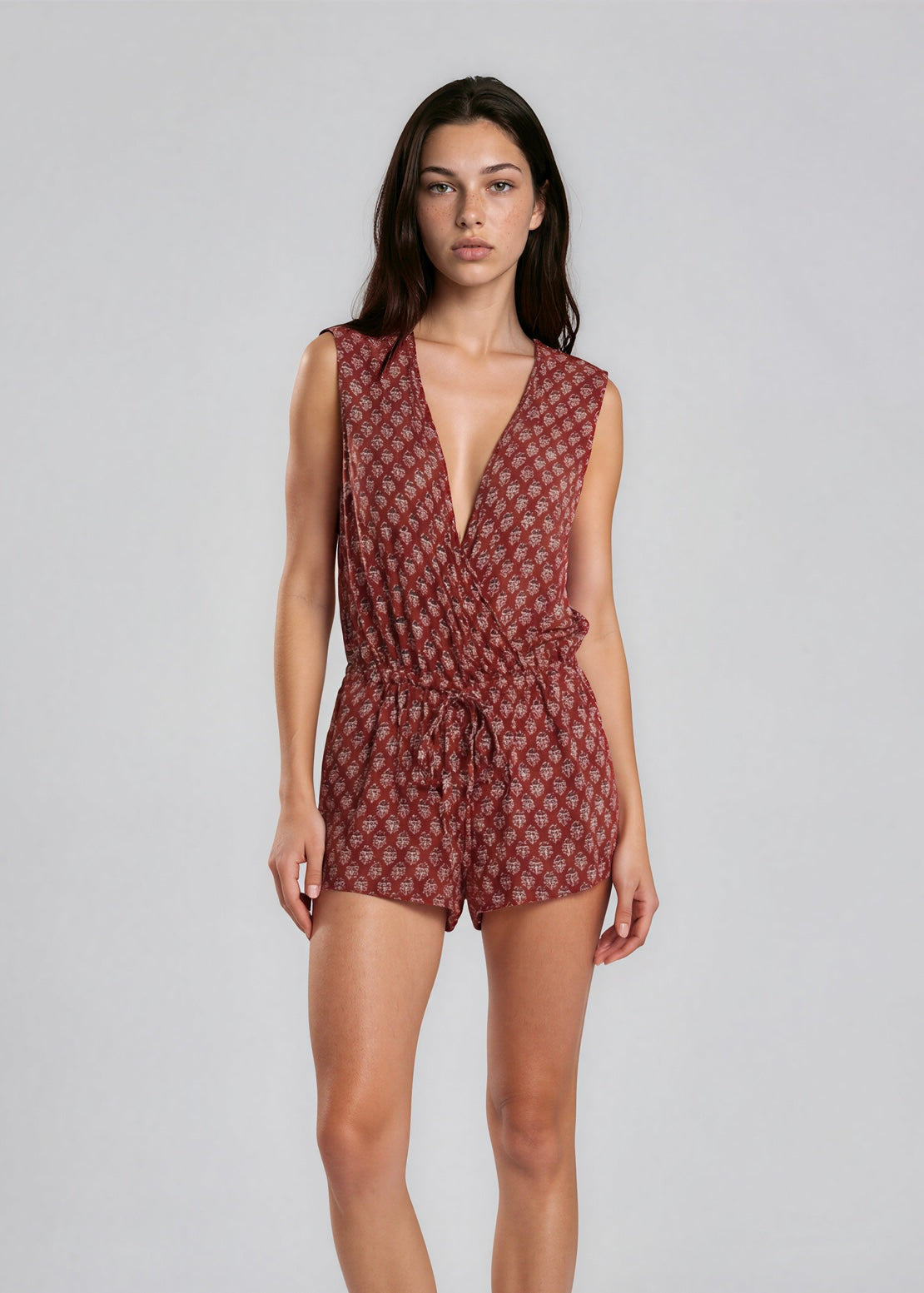 Red Printed Romper
