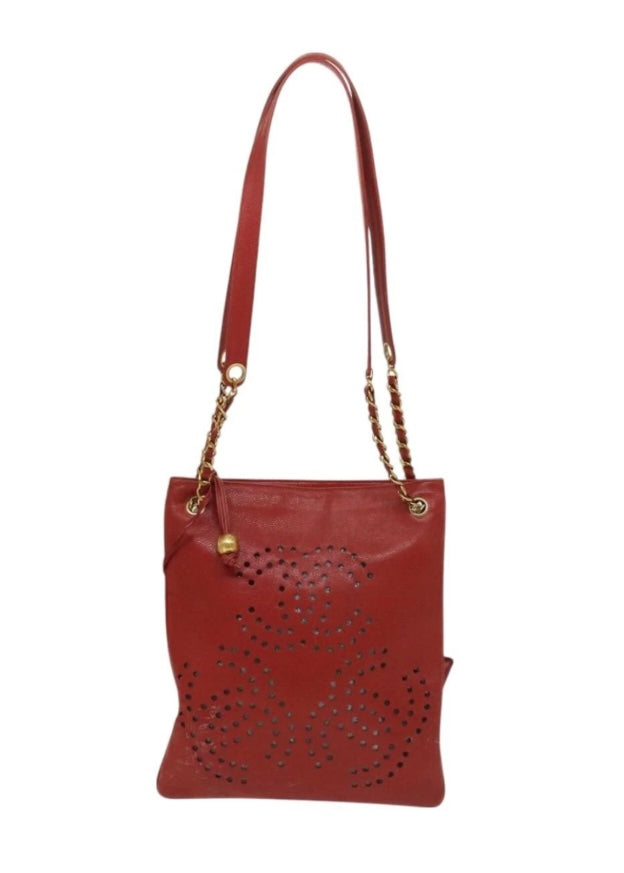 Chanel Red Leather Cutout Tote