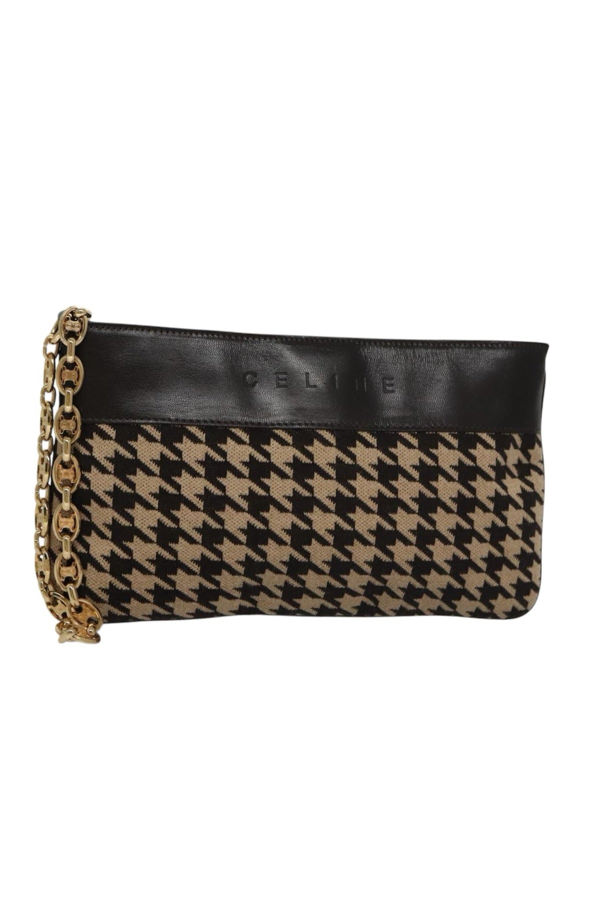 Celine Houndstooth Chain Clutch Bag