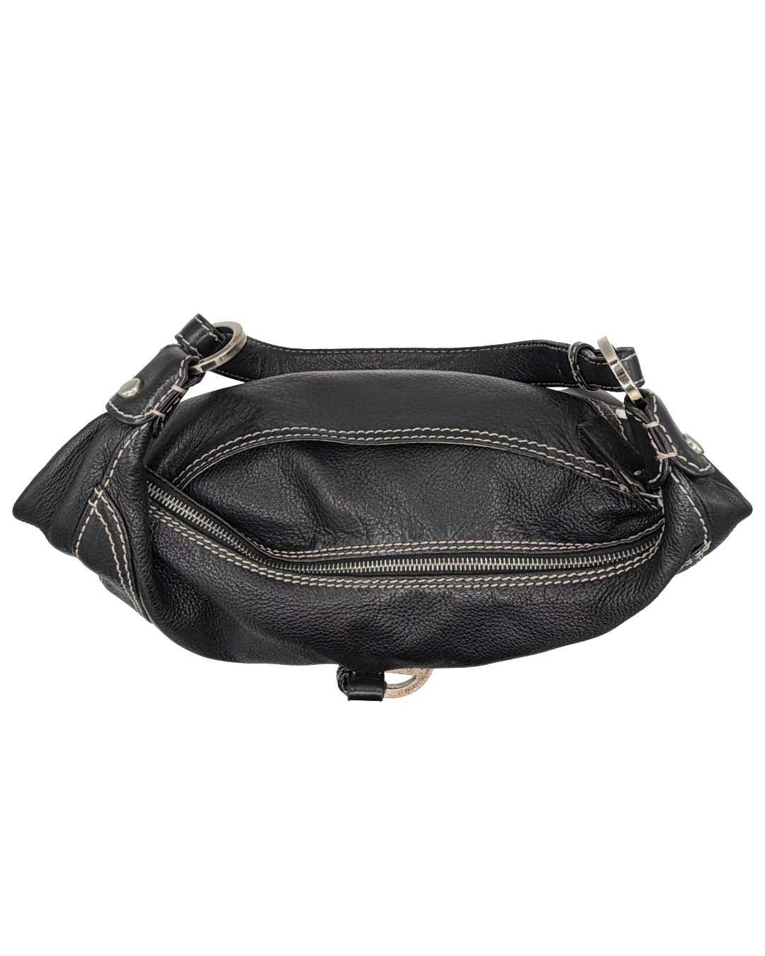 Valentino Black and Silver Leather Hobo Bag